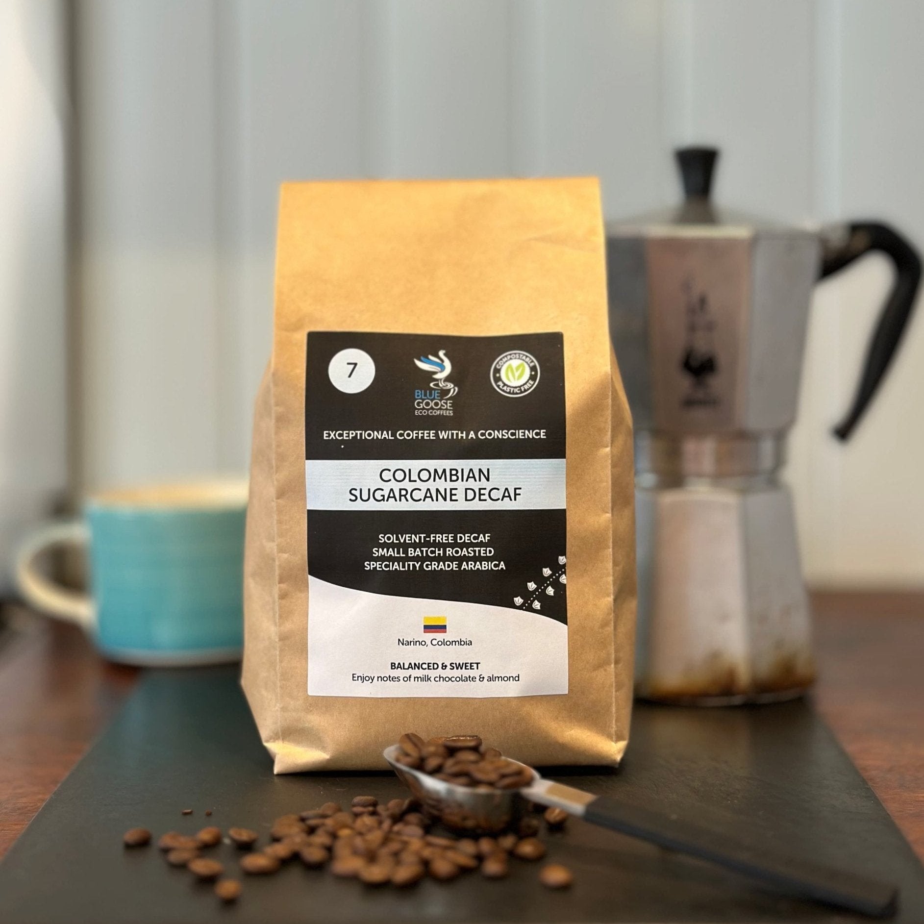Colombian Sugarcane Decaf Coffee by Blue Goose Coffee