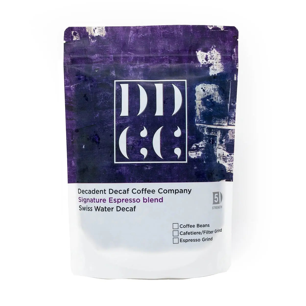 Decaffeinated Espresso Coffee Blend - Swiss Water Decaf Process - Strength 5 - Decadent Decaf