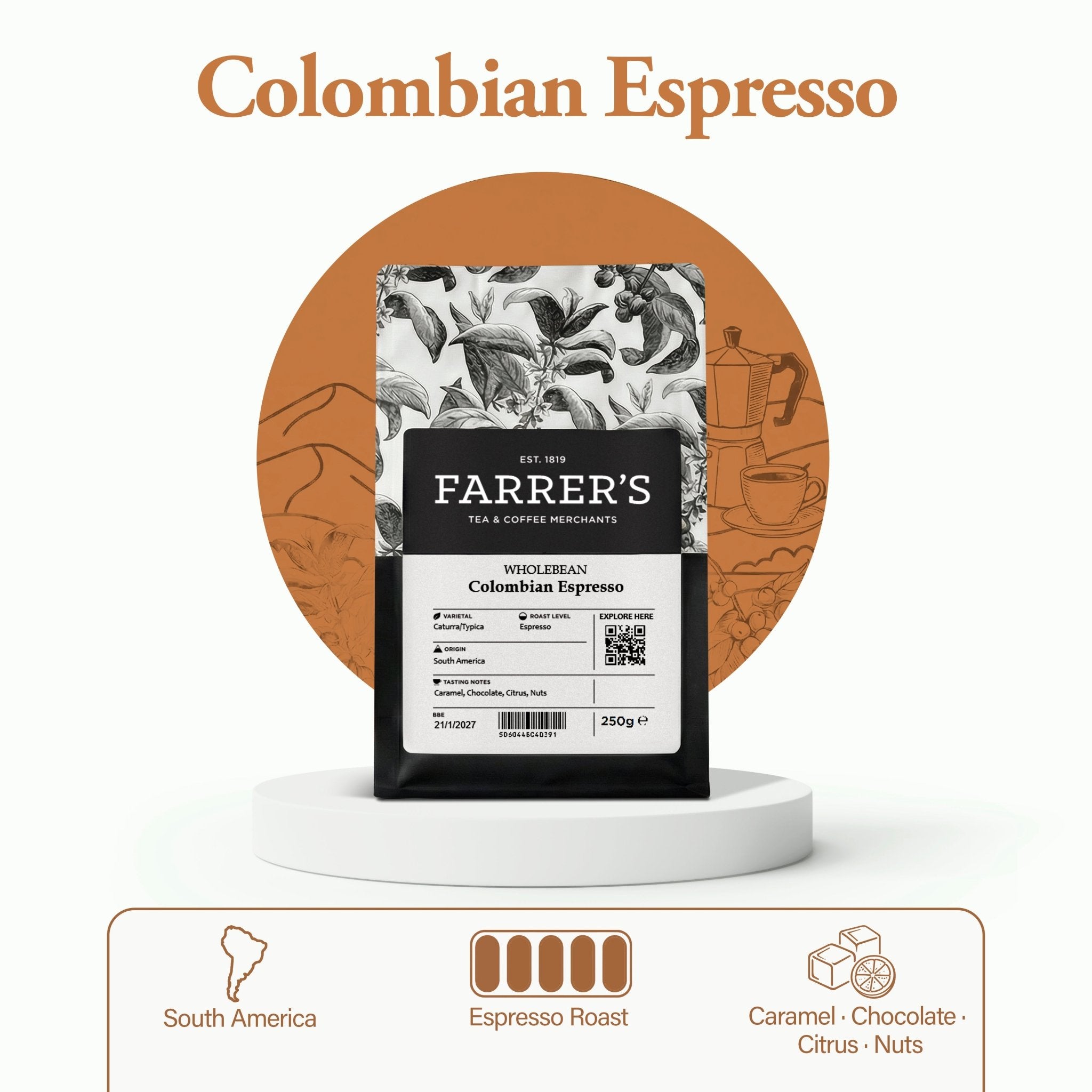 Colombia Espresso Coffee by Farrers Coffee