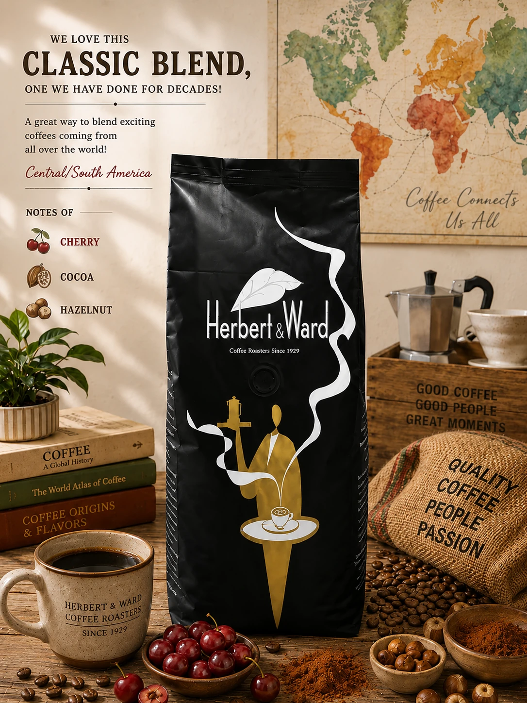 H&W Classic roasted coffee blend by Herbert and Ward