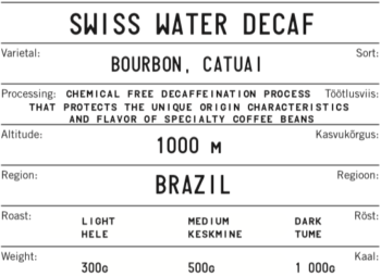 SWISS WATER® DECAF – BRAZIL 16,00 € – 42,00 €Hinnavahemik: 16,00 € kuni 42,00 € — Brazil by Kokomo Coffee Roasters