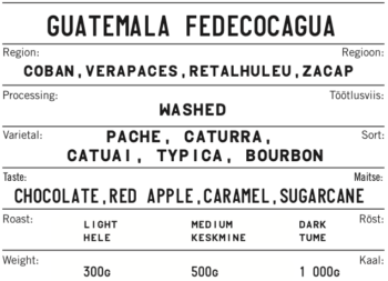 GUATEMALA FEDECOCAGUA 13,00 € – 35,00 €Hinnavahemik: 13,00 € kuni 35,00 € — Guatemala by Kokomo Coffee Roasters
